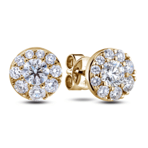 Canadian Diamond Halo Stud Earrings in Yellow Gold 0.56 Carat TW