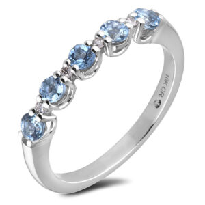 Round Shaped Aquamarine and Canadian Diamond Anniversary Ring in White Gold