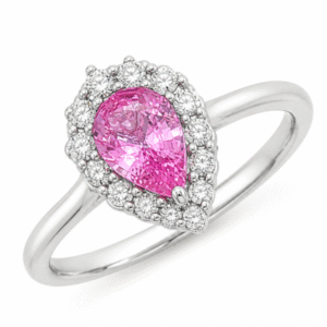 Ceylon Non-Heated Pink Sapphire and De Beers Forevermark Diamond Ring in 14K White Gold