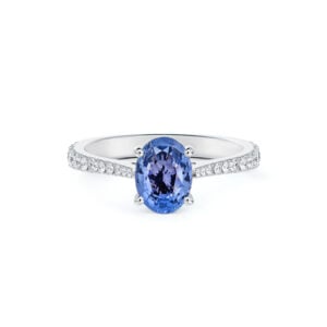 Oval Ceylon Sapphire and De Beers Forevermark Diamond Ring in 14K White Gold