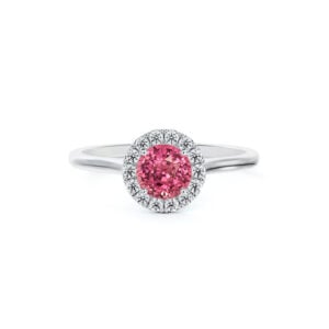 Tanzanian Pink Sapphire and De Beers Forevermark Diamond Classic Halo Ring in 14K White Gold