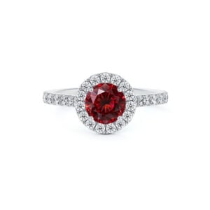 Thai Ruby and De Beers Forevermark Diamond Halo Ring in 14K White Gold