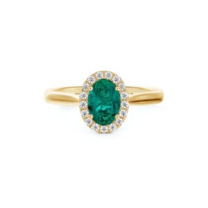 Brazilian Emerald and De Beers Forevermark Diamond Oval Halo Ring in 14K Yellow Gold