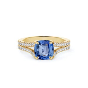 Madagascar Non Heated Sapphire and De Beers Forevermark Diamond Split Shank Ring in 14K Yellow Gold