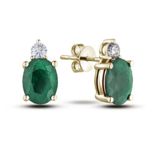 Canadian Diamond and Emerald Stud Earrings in Yellow Gold