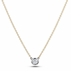 Bezel Set De Beers Forevermark Diamond Solitaire Pendant in 18K Yellow and White Gold