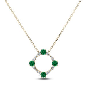Canadian Diamond and Emerald 0.80 Carat TW Circle Necklace in Yellow Gold