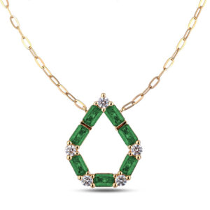 Emerald and Canadian Diamond Pendant and Paperclip Chain in Yellow Gold
