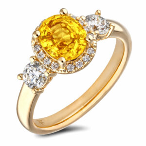 Yellow Sapphire and Canadian Diamond Halo Ring in Yellow Gold