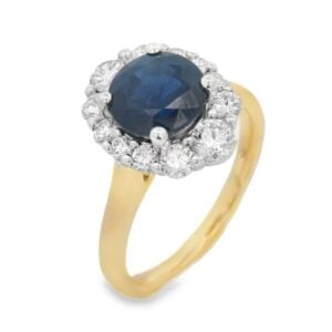 Thai Blue Sapphire and De Beers Forevermark Diamond Halo Ring in 18K Gold