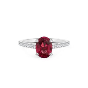 Oval Thai Ruby and De Beers Forevermark Diamond Ring in 14K White Gold
