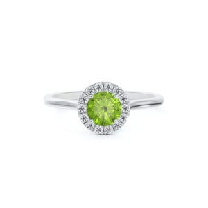 Peridot and De Beers Forevermark Diamond Halo Ring in 14K White Gold