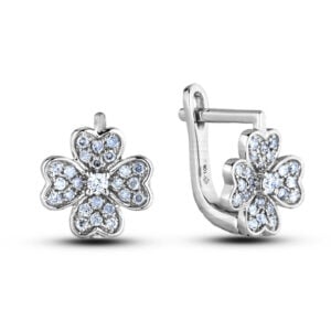 Canadian Diamond Flower Clover Hoop Earrings in White Gold