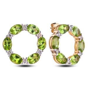 Peridot and Canadian Diamond Round Stud Earrings in Yellow Gold