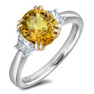 De Beers Forevermark Diamond and Madagascar Non-Heated Yellow Sapphire Trilogy Ring in 18K Gold