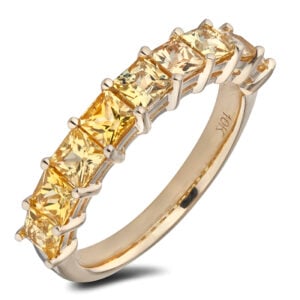 Princess Cut Yellow Sapphire Anniversary Ring in Yellow Gold