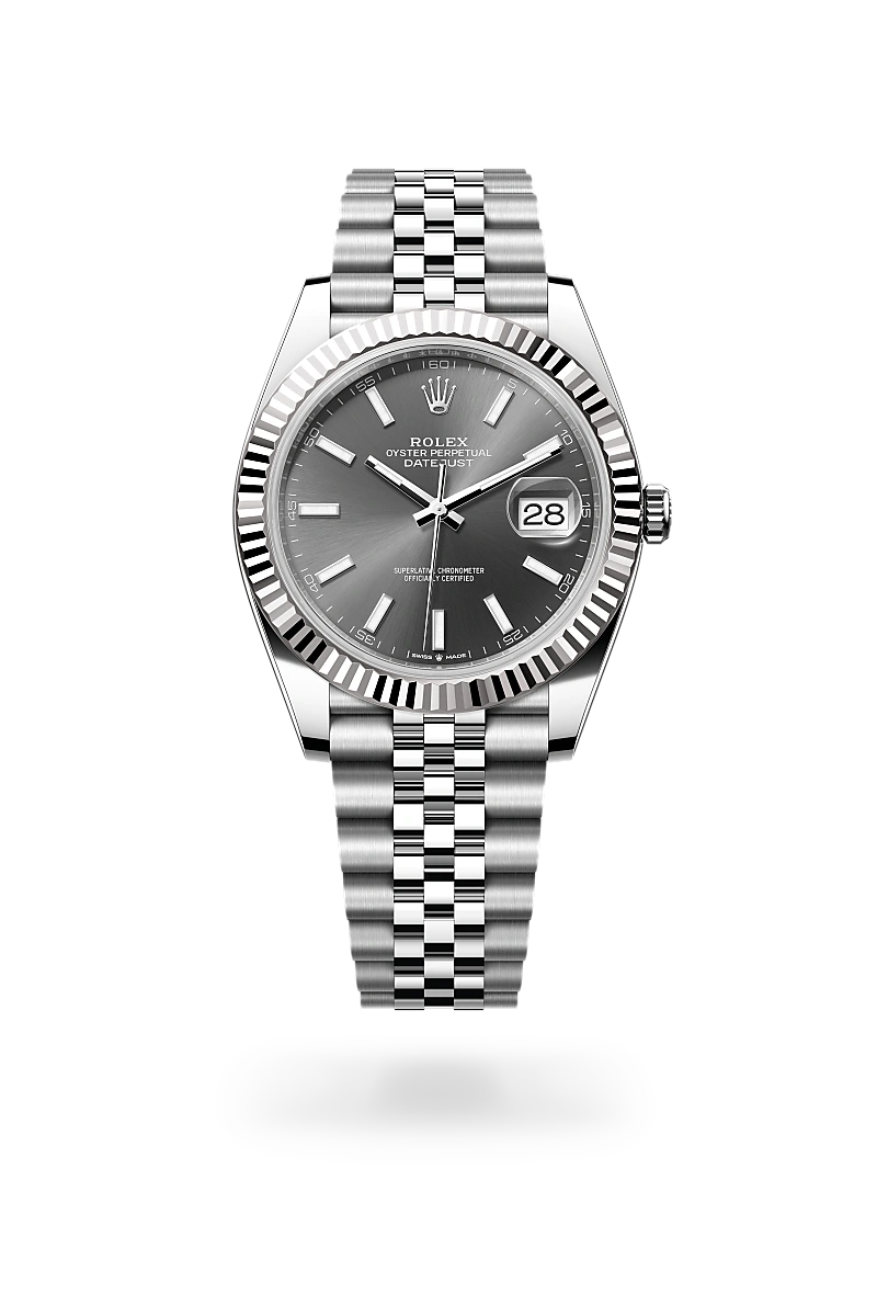 Rolex Datejust 41 in White Rolesor - combination of Oystersteel and white gold with Slate dial, Fluted bezel, and Oystersteel bracelet