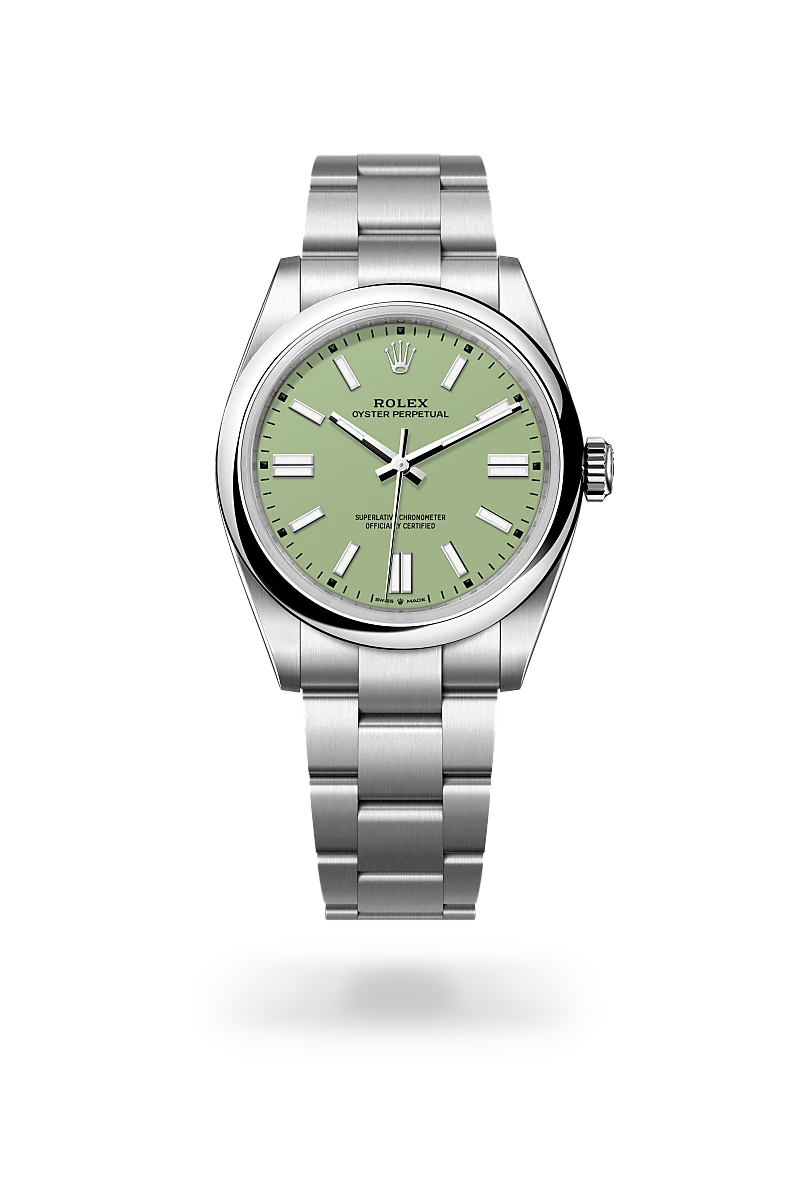 Rolex Oyster Perpetual 41 in Oystersteel with Pistachio dial, Domed bezel, and Oystersteel bracelet