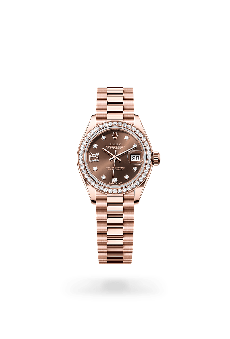 Rolex Lady-Datejust in 18 ct Everose gold with Chocolate set with diamonds dial, Set with diamonds bezel, and 18 ct Everose gold bracelet