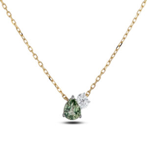 De Beers Forevermark Oval Cut Diamond and Non-Heated Green Sapphire Necklace in 18K Gold