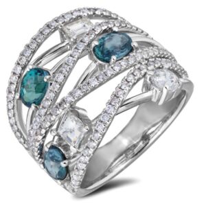 Alexandrite and De Beers Forevermark Diamond Crossover Anniversary Ring in 14K White Gold