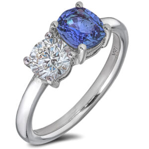 Non-Heated Ceylon Blue Sapphire and De Beers Forevermark Diamond Toi et Moi Ring in 18K White Gold