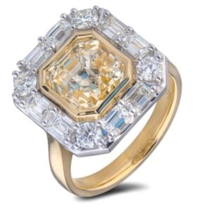 Non-Heated Tanzania Origin Yellow Sapphire and De Beers Forevermark Diamond Halo Statement Ring in 18K Yellow Gold