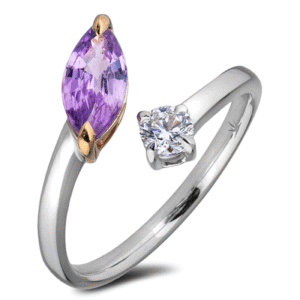 Tanzanian Non Heated Marquise Purple Sapphire and De Beers Forevermark Diamond Ring in 18K Gold