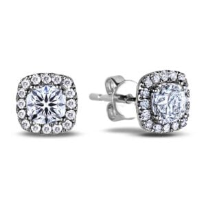 Black Label De Beers Forevermark Ideal Cut Diamond Halo Stud Earrings in 18K White Gold