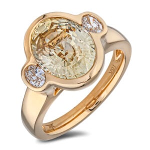 Tanzanian Non Heated Light Yellow Sapphire and De Beers Forevermark Diamond Ring in 18K Gold
