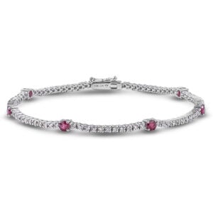 Ruby and Diamond Dainty Tennis Bracelet in White Gold