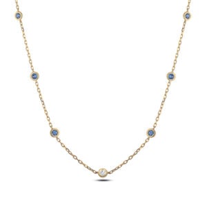 De Beers Forevermark Diamond and Sapphire 7 Stone Bezel Necklace In 18K Yellow Gold