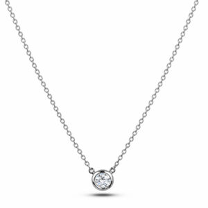 Bezel Set De Beers Forevermark Diamond Solitaire Pendant in 18K White Gold