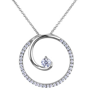 Canadian Diamond Swirl Circle Pendant in 10K White Gold