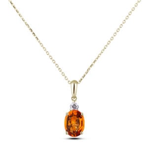 Oval Shaped Orange Sapphire & Canadian Diamond Pendant in Yellow Gold