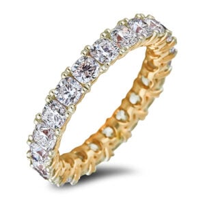 De Beers Forevermark Cushion Cut Diamond Anniversary Eternity Ring in 18K Yellow Gold