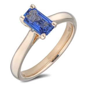 Canadian Diamond and Ceylon Blue Sapphire Ring in Yellow Gold