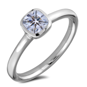 Black Label De Beers Forevermark Ideal Cushion Cut Diamond Solitaire Bezel Set Ring in Platinum