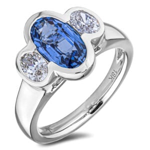 Tanzania Origin Non-Heated Sapphire and De Beers Forevermark Diamond Ring in 18K White Gold