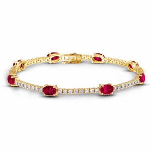 Ruby and Canadian Diamond Tennis Bracelet in Yellow Gold