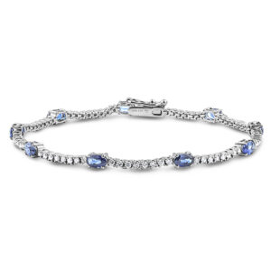 Sapphire and Canadian Diamond Tennis Bracelet in White Gold