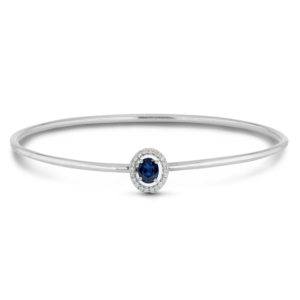 Sapphire Diamond Halo Bangle in Sterling Silver