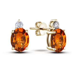Orange Sapphire and Canadian Diamond Stud Earrings in Yellow Gold