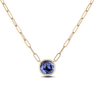 Ceylon Sapphire and Canadian Diamond Bezel Set Paperclip Necklace in 14K Yellow Gold