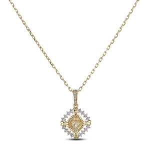 Ceylon Non Heated Yellow Sapphire and Diamond Halo Pendant in 18K Gold