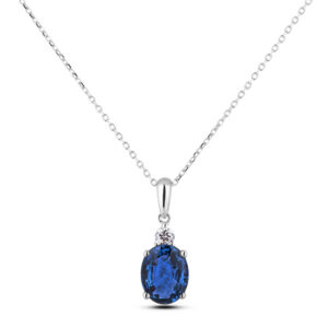 Oval Shaped Sapphire & Canadian Diamond Pendant In White Gold