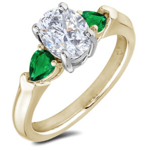 De Beers Forevermark Diamond and Brazilian Emerald Trilogy Ring in 18K Yellow Gold