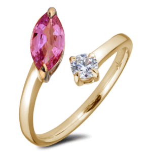 Marquise Pink Sapphire and Canadian Diamond Toi Et Moi Ring in Yellow Gold