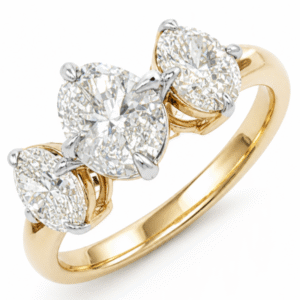 Classic De Beers Forevermark Oval Diamond Trilogy Style Ring in Platinum and 18K Yellow Gold