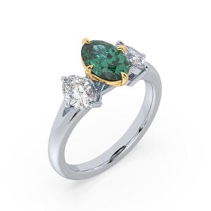 Brazilian Emerald and Classic De Beers Forevermark Diamond Trilogy Style Ring 18K Gold